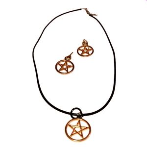 Handmade Gold Tone Pentacle Earrings & Necklace Set!